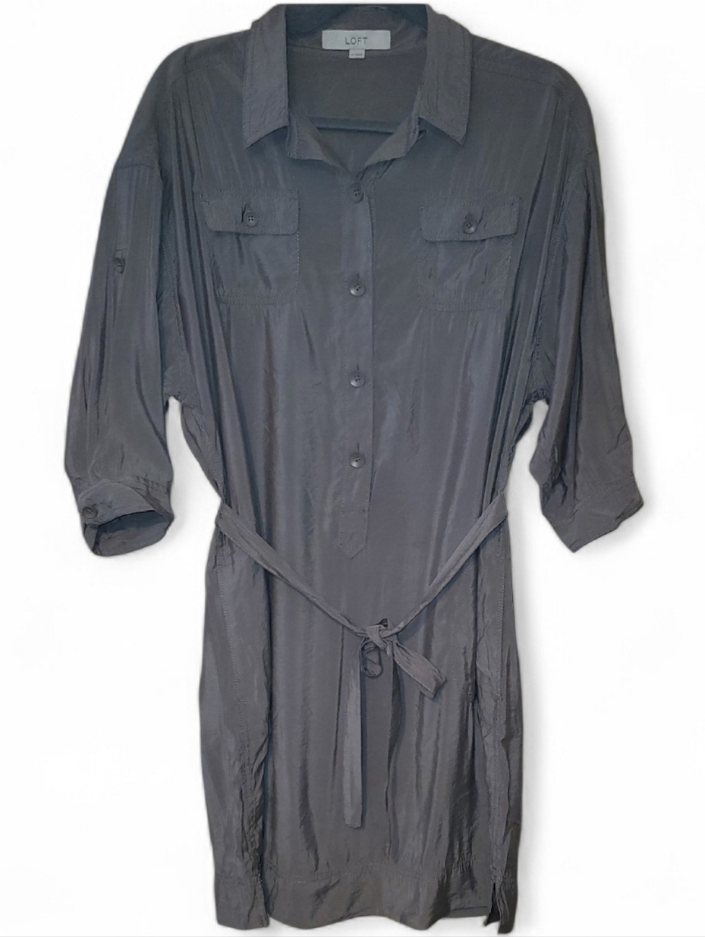 Ann Taylor Loft Belted Safari Cargo Shirt Dress With Pockets In Taupe Size M